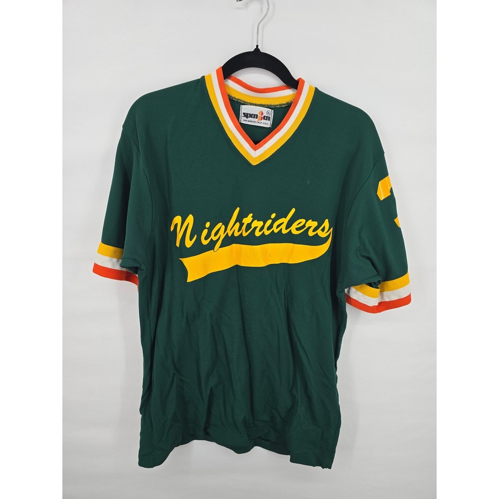 Vintage Spartan Nightriders‎ Baseball Jersey Mens XL Green Yellow 33 Made in USA